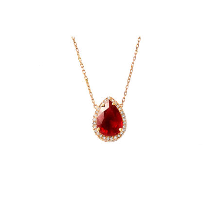 18kt rose gold necklace with diamonds and ruby